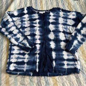 New directions tie dye sweater pullover raw hem large navy white
